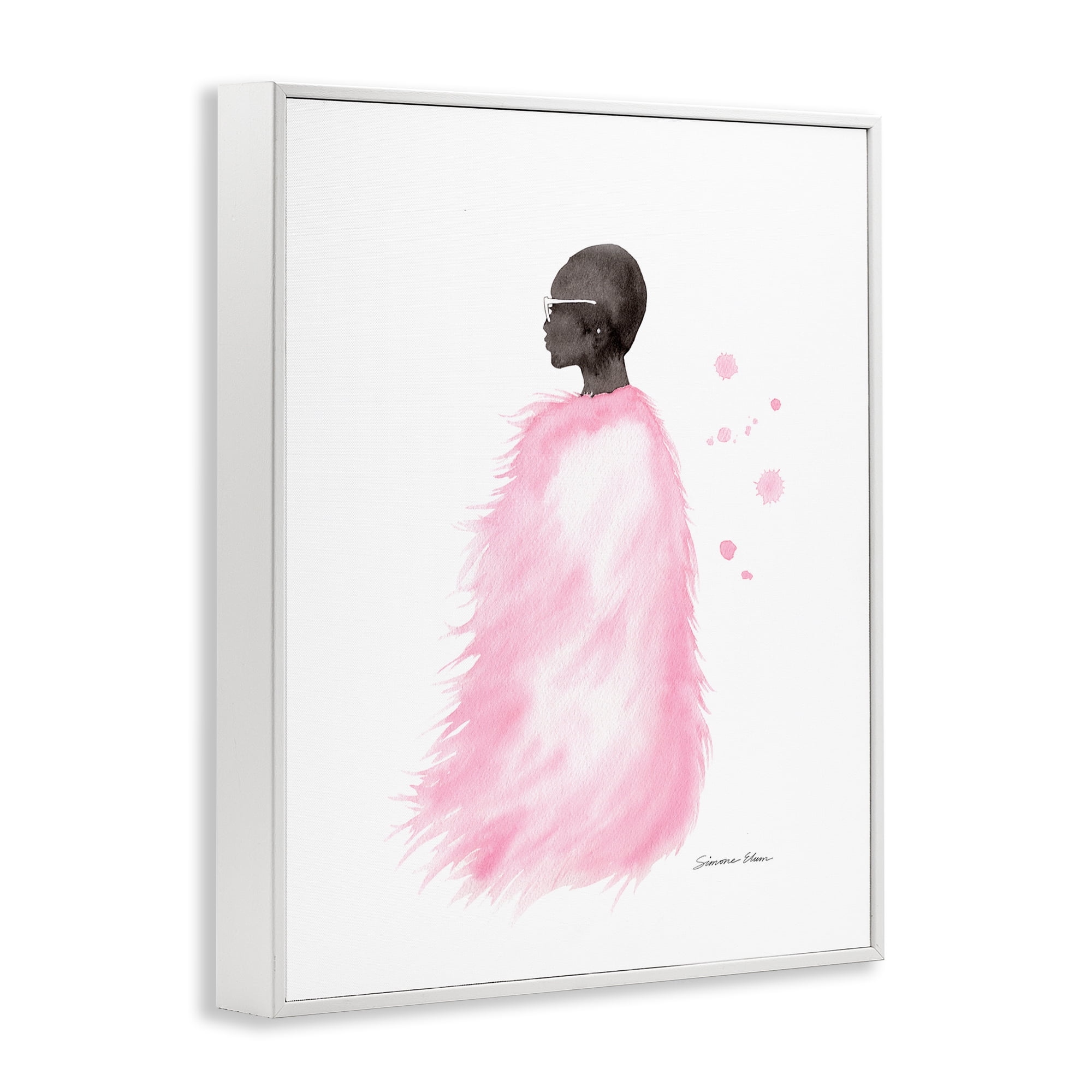 Stupell Industries Pink Fur Coat Portrait White Framed Giclee Art, design by Simone Elum