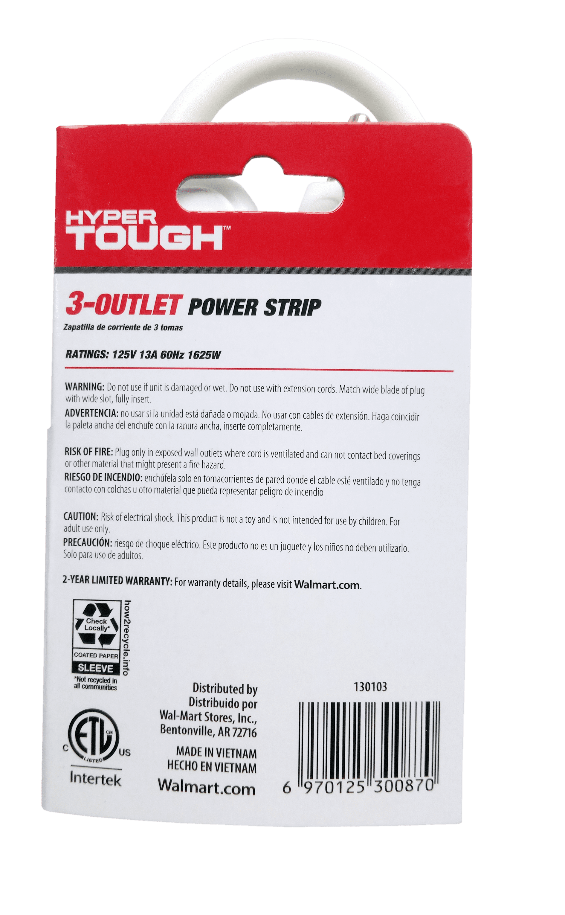 Hyper Tough Ht 3outlet Pwr Strp with 16 Awg 1ft Cord