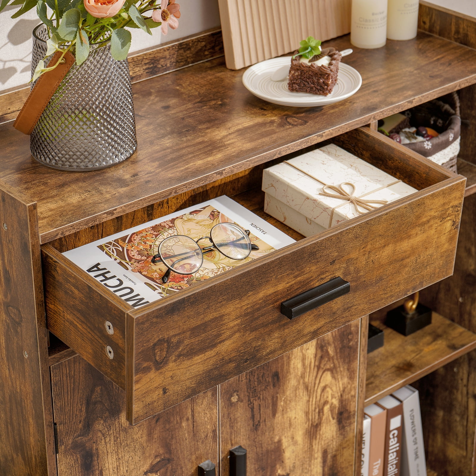 USIKEY Storage Cabinet with 1 Drawer 2 Doors 3 Shelves, Free Standing Cupboard with 4 Legs for Bedroom Home Office, Rustic Brown YSNG014F USIKEY Storage Cabinet with 1 Drawer 2 Doors 3 Shelves, Free Standing Cupboard with 4 Legs for Bedroom Home Office, Rustic Brown YSNG014F