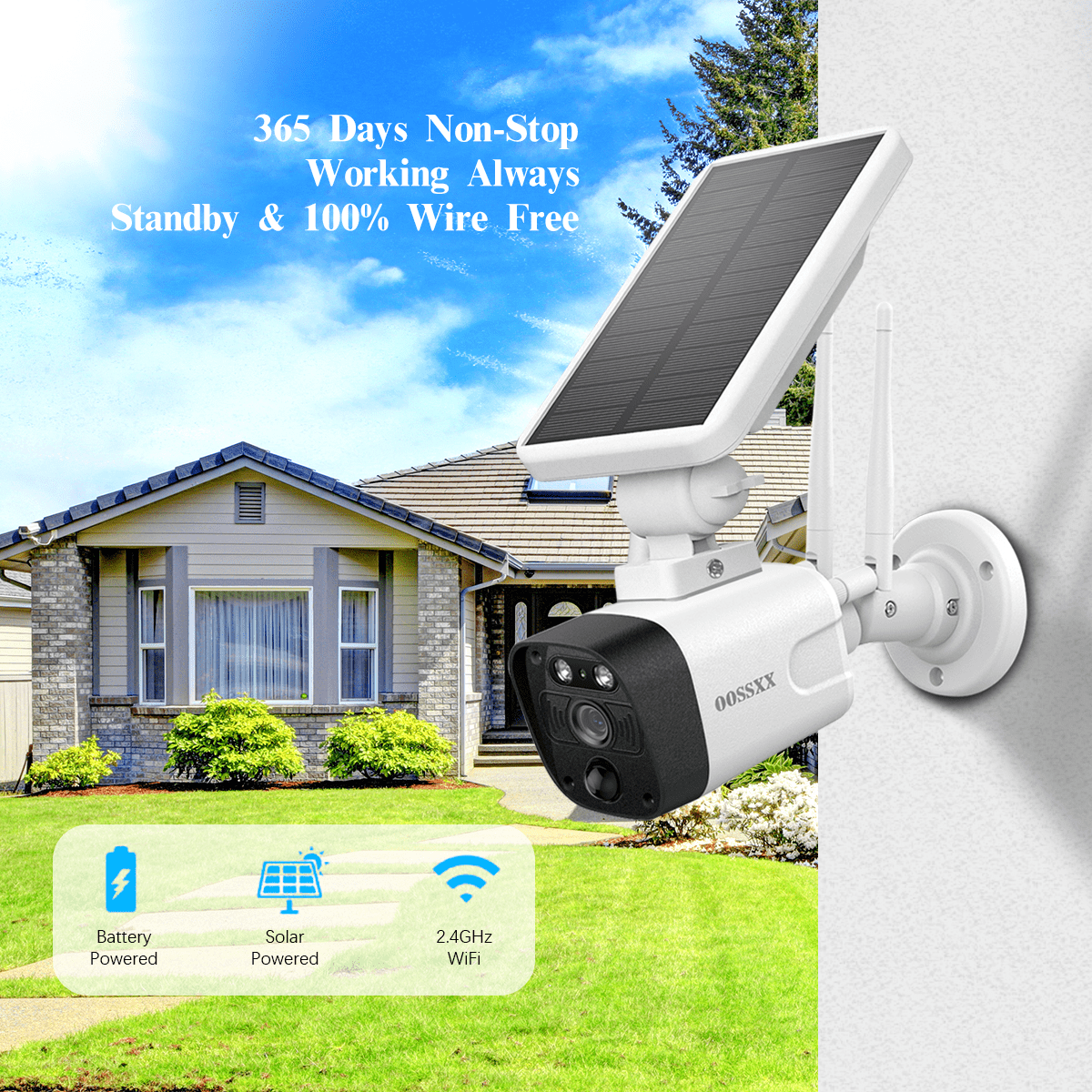 {100% Wire-Free Wireless Solar Cameras} 2-Way Audio PIR Detection Dual Antennas Outdoor Wireless Surveillance Camera System 1600P WiFi Battery Surveillance Video by OOSSXX