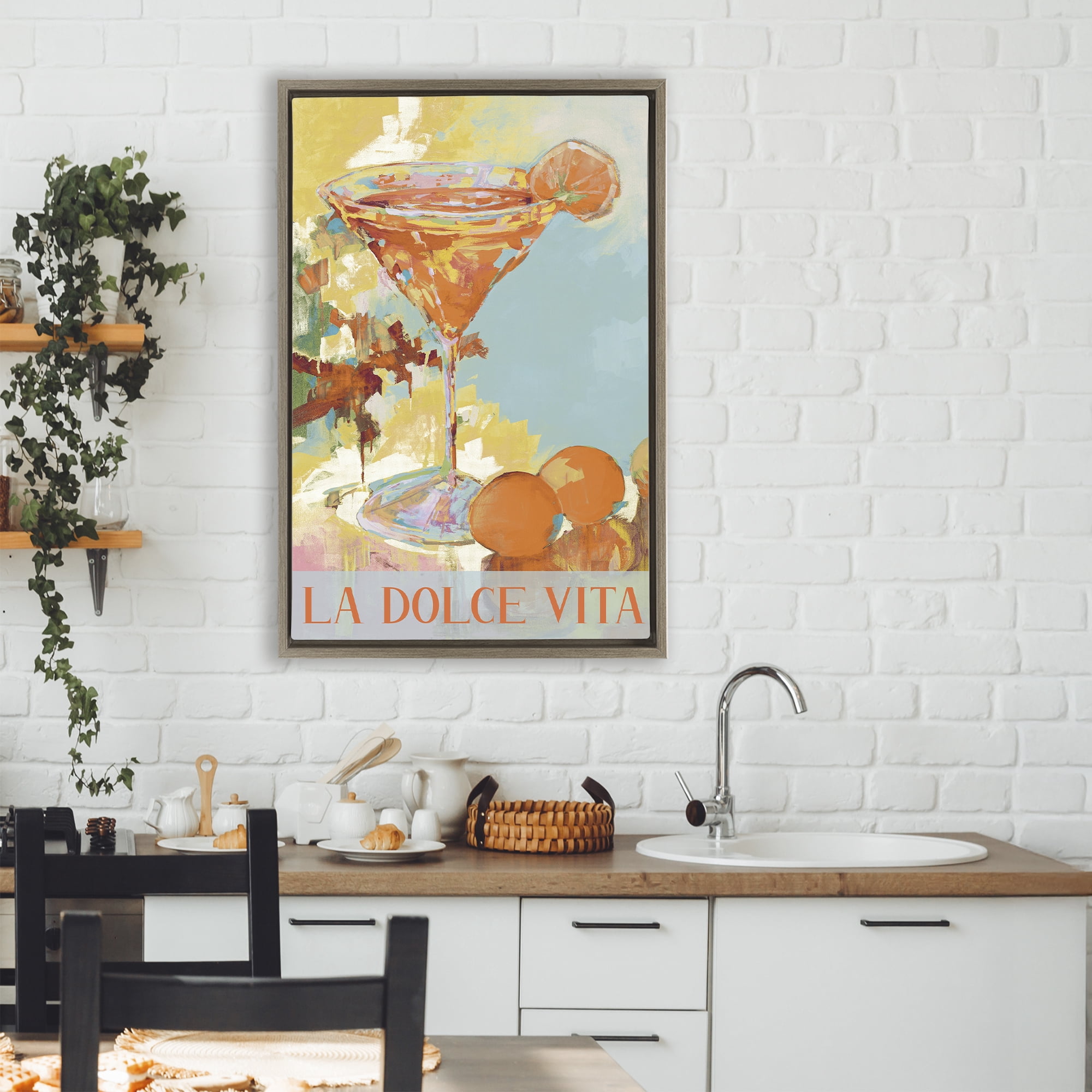 Stupell Industries La Dolce Vita Citrus Cocktail Brown Framed Floater Canvas Wall Art, design by Jane Slivka