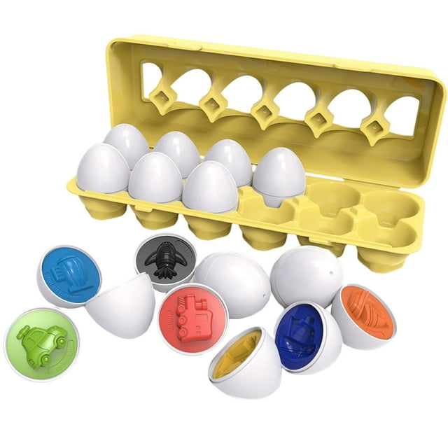 12 piezas Montessori Forma y recuento de colores y clasificador de combinaciones Huevo divertido Educación temprana Aprendizaje de juguetes de Vehículos Sunnimix Huevos a juego de formas
