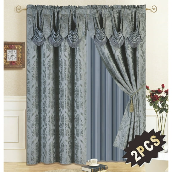 All American Collection New 4 Piece Drape Set with Attached Valance and Sheer with 2 Tie Backs Included