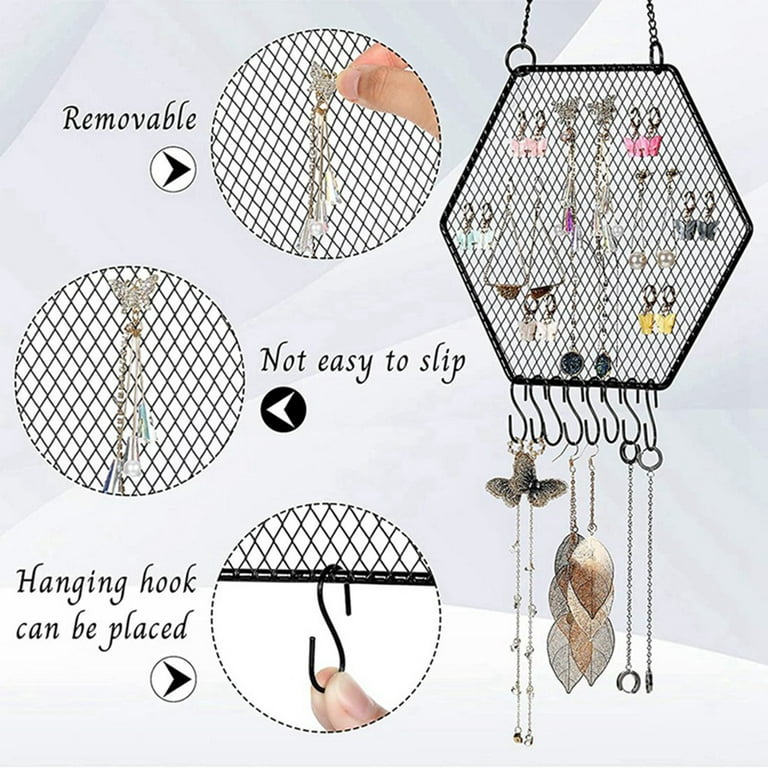  2 Pcs Earring Wall Holder Wall Mounted Earring Organizer  Hanging Earring Stand Decorative Diamond Grid Shape Jewelry Display Rack  with Hanging Hooks for Earrings Necklace Bracelet (White,Hexagon) : Home &  Kitchen