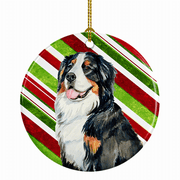 Dog and Christmas Candy Ceramic Ornament