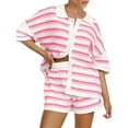 thumbnail image 1 of FOCUSNORM Women Pajamas Set 2 Pieces Loungewear Suits Stripe Contrast Color Button Crochet Knit Tops and Shorts Lounge Sets, 1 of 9
