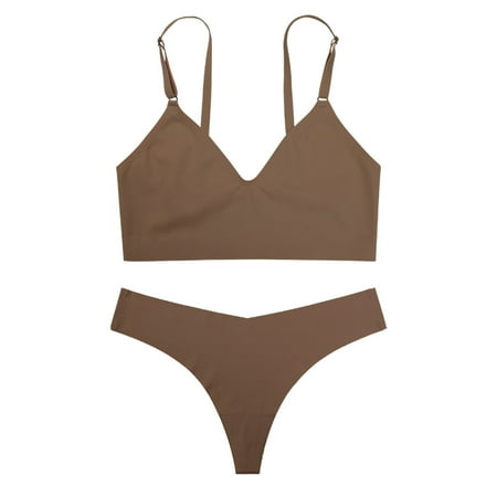 

DNDKILG Bra for Women Seamless V Neck Cami Strap Bralettes Coffee S