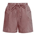 thumbnail image 5 of Siminsem Womens Bermuda Shorts Striped Cotton Blend Knee Length Five Point Pants Summer Vacation Casual High Waisted Elastic Breathable Lounge Travel, Brick Red, S, 5 of 6