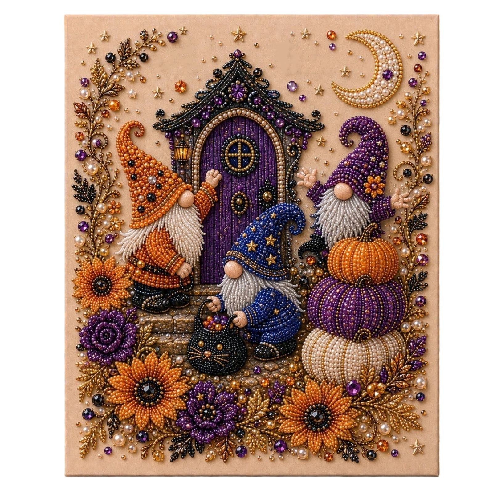 Halloween Gnome Diamond Art Kit for Adults Full Drill Crystal Rhinestone DIY Craft with Sunflowers & Pumpkins 5D Gemstone Painting Set for Home Wall Decor