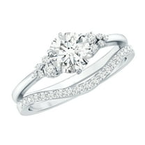 Rosec Jewels Certified Moissanite Wedding Ring Set of 2 - D-Vs1 Quality 1 Carat Engagement Ring with Enhancer, 14K White Gold, US 4.50