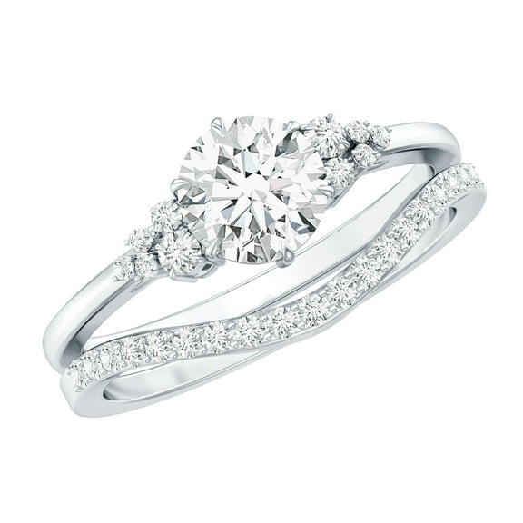Rosec Jewels Sterling Silver Engagement Ring with Band - D-VS1 Quality Certified Moissanite Bridal Rings Set - 925 Stamped Ring, US 6.00