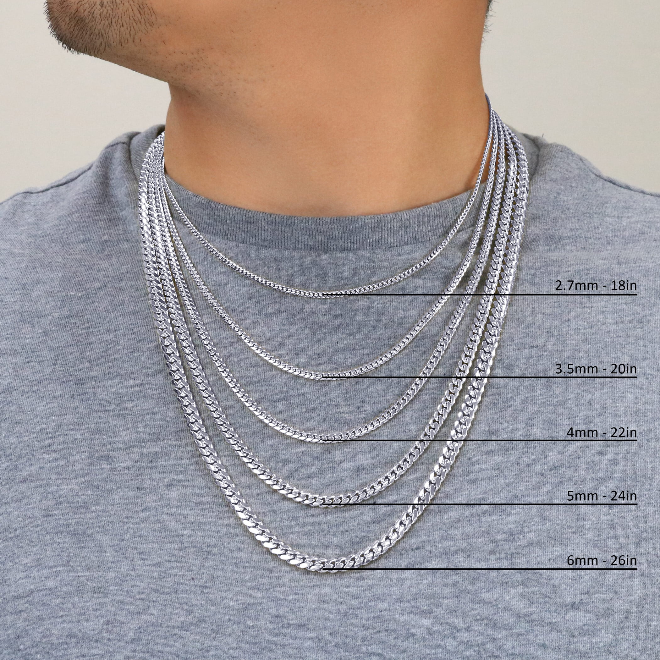 Nuragold 10K Real White Gold Solid Miami Cuban Link Chain Necklace 16"-30" (2.7mm-7mm) Italian Jewelry for Men & Women