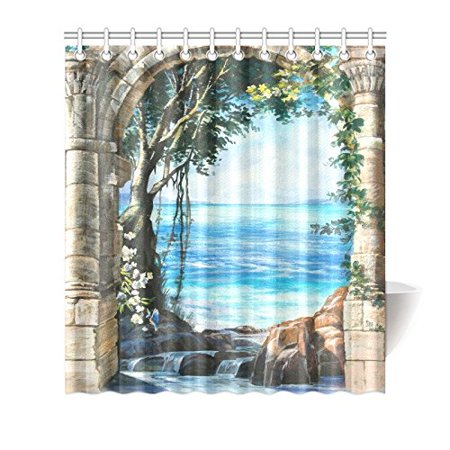 Gckg Vinatage Greek Athens Sea Shower Curtain Hooks 66x72 Inches