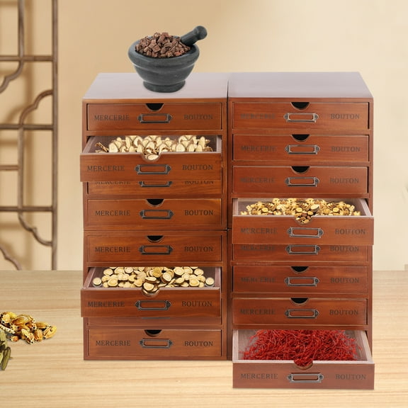 4-Pack 4-Slot Wooden Drawer Storage Boxes with Metal Labels, Durable Solid Wood & Plywood, Spacious Multi-Compartment Organizer for Office & Home