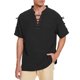 thumbnail image 3 of Camisas s Para Hombre Slim Fit Camiseta gótica de manga corta con cuello en V y cordones vintage para hombre (Black, S), 3 of 5