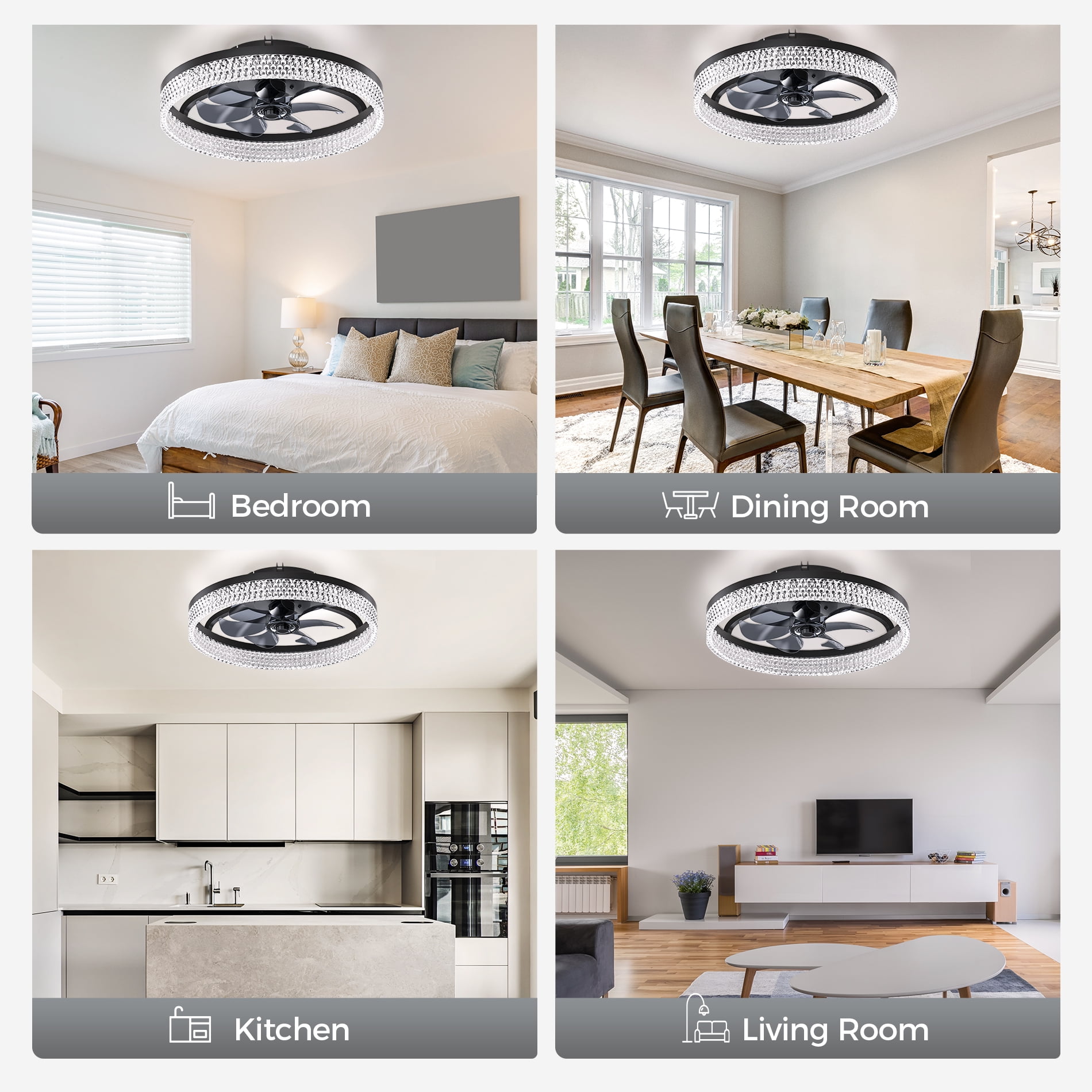 XAUJIX Ceiling Fan with Light and Remote, 20" Dimmable Low Profile Ceiling Fan, 6 Speeds Fan Light, Bladeless Modern Smart Ceiling Fans with Lights for Bedroom