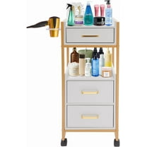 Salon Storage Cart,Beauty Salon Storage Trolley Cart,Rolling Hairdressing Salon Cart on 4 Wheels (2 Lockable) for Spas,Locker Rooms,Barber Stores (Gold, White)