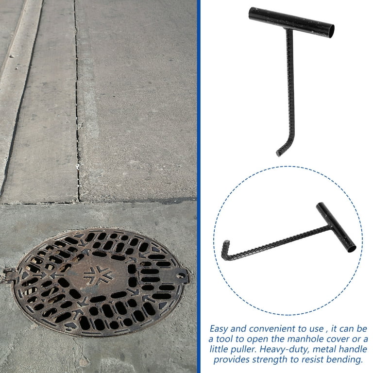 Tinksky 1pc T-shaped Manhole Cover Hook Sewer Rolling Door Lifting Hook  T-shaped Thick Pork Hook 