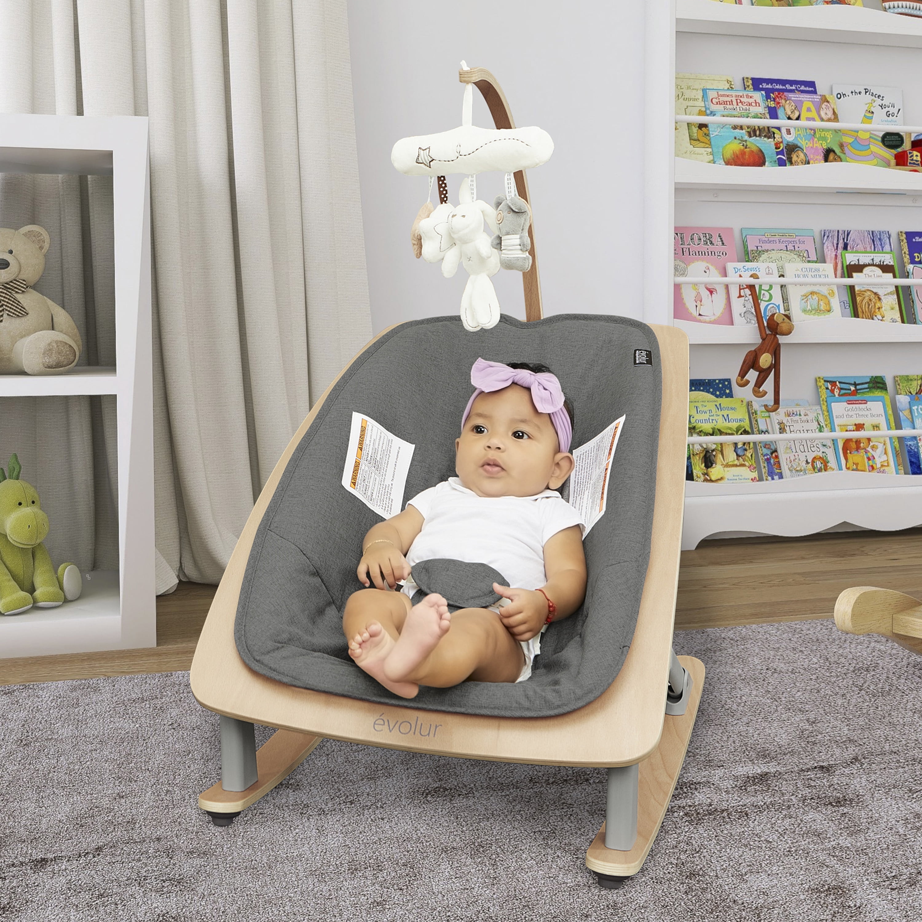 Evolur Tory 2-in-1 Rocker & Chair, Gray