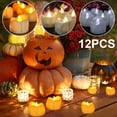 thumbnail image 4 of 12-Pack Flameless LED Tea Lights with 3 Color Modes (Yellow/Warm White/White) - Flickering/Steady Light, Melted Edge Design, CR2032 Battery Included, 150+ Hours Long-Lasting, Safe for Halloween,, 4 of 7