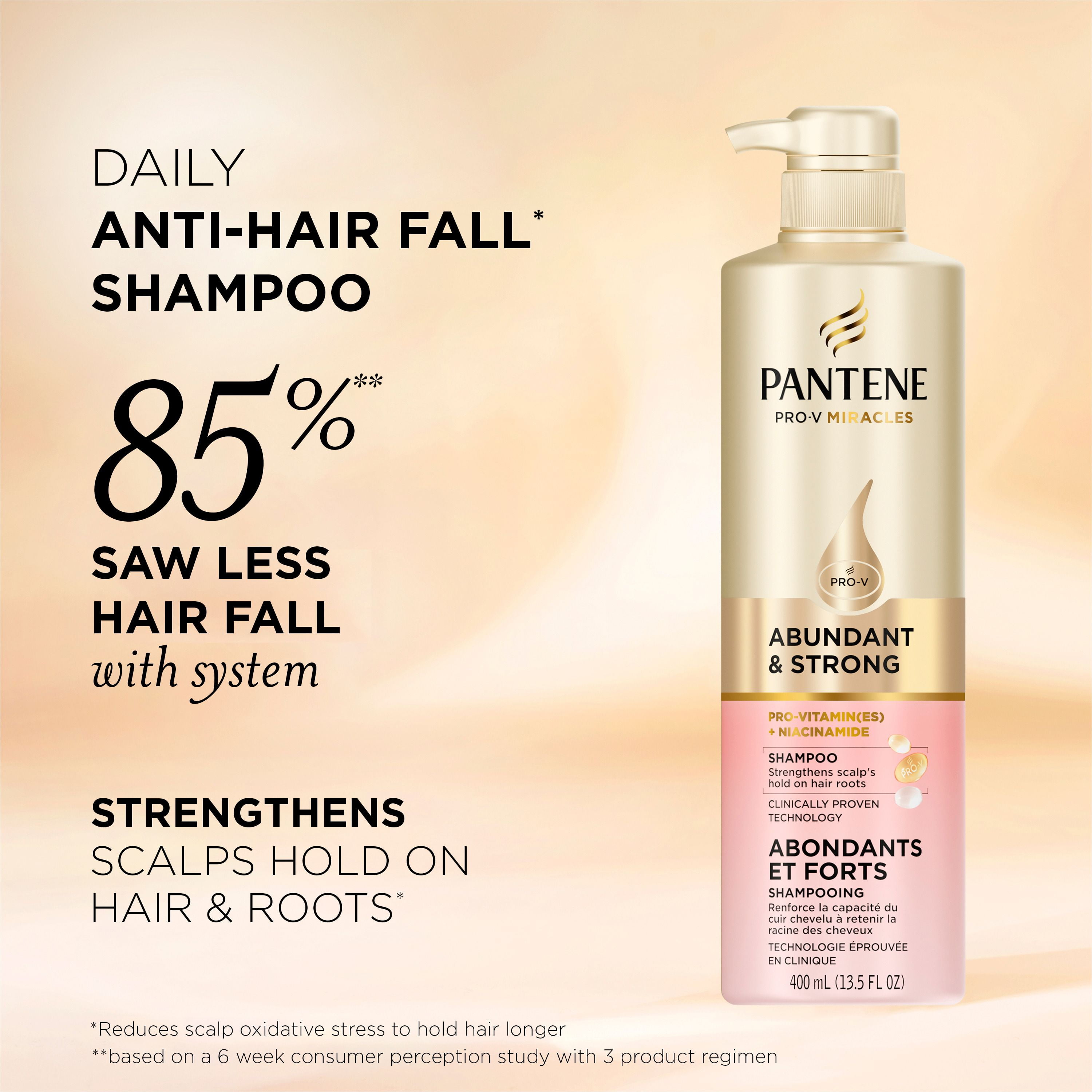 Shampooing Pantene Abondants et forts avec complexe de provitamine B5 et niacinamide