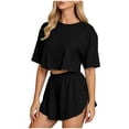 thumbnail image 2 of jobturf Casual Two Piece Sets for Women Short Sleeve Crop Top and High Waist Split Hem Shorts Set Summer Tracksuit Matching Outfits S-XL, 2 of 5