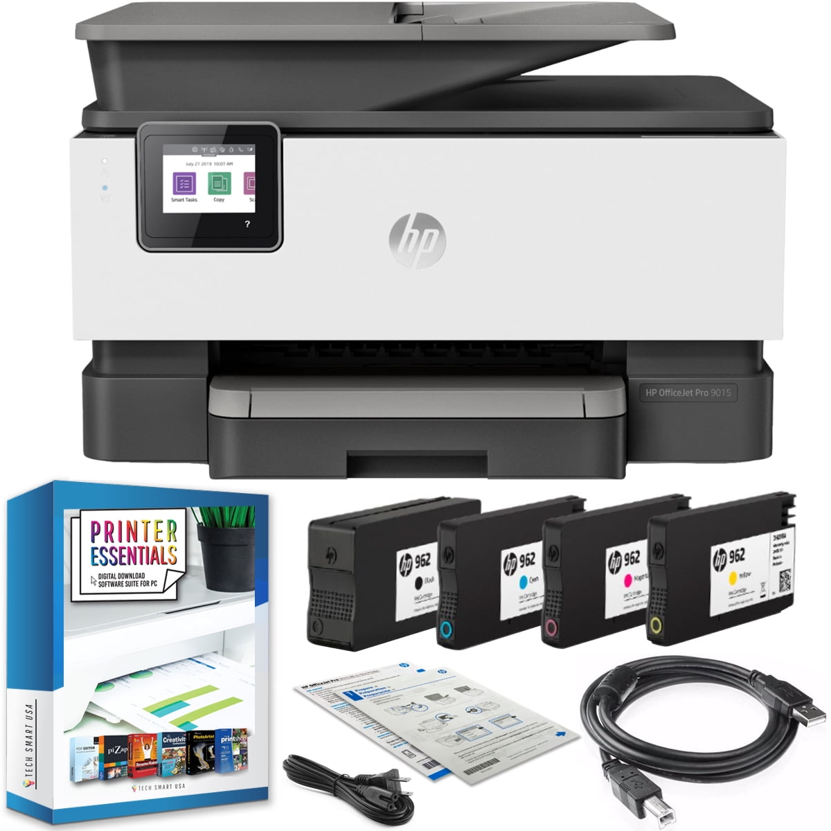 HP Pro All-in-One Wireless Printer w/ Smart Home Office Productivity, Instant Ink, Works with Alexa 1KR42A Print, Scan, Copy, Fax, Mobile Bundle with DGE USB Cable + Business Software -