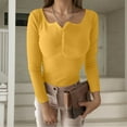 thumbnail image 5 of Arlun Womens Long Sleeve T Shirts Button up Long Sleeve Ribbed Fall Tops Dressy Business Casual Basic Slim Fit V-Neck Base Layer Sweater Soft Comfort Oufirts Yellow XL, 5 of 6
