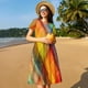 thumbnail image 4 of Balery Abstract Watercolors Tartan Vestidos sueltos de manga corta para mujer, vestidos de verano 2025, vestidos casuales de corte A con vuelo., 4 of 6