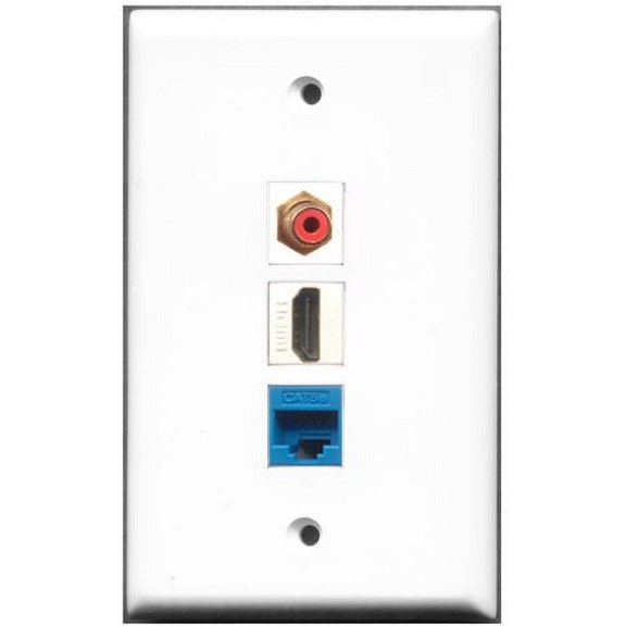 RiteAV - 1 Port HDMI 1 RCA Red 1 Cat5e Ethernet Blue Wall Plate