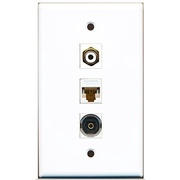 RiteAV - 1 Port RCA White and 1 Port Toslink and 1 Port Cat6 Ethernet White Wall Plate