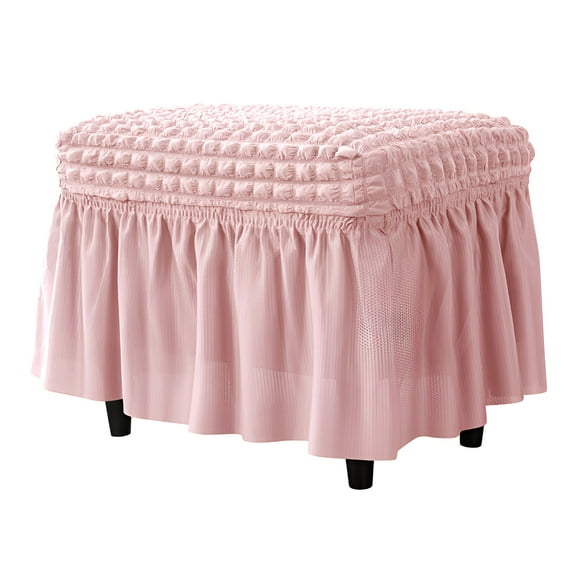 AUQ Ottoman Cover,Full Skirt Cover Rectangle Footstool Cover,No Fading Ottoman Slipcovers with Skirt,Pink