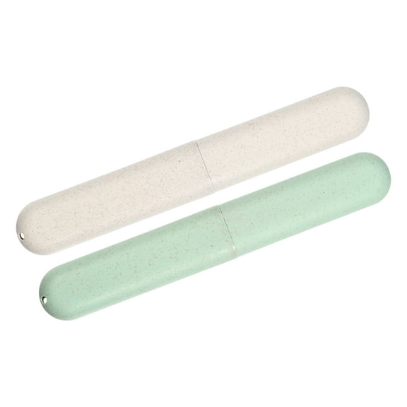 2 Pcs Traveling Toothbrush Holders Case, PP Toothbrush Case for Travel Business, Green Beige 8.07''x1.22''x0.83''