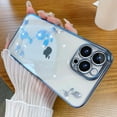 thumbnail image 2 of Cute Diamond Case Compatible with iPhone 14 Pro Max 6.7 inch, Soft Bling Glitter Rhinestone Rose Flower Plating Cover with Camera Lens Protection Clear Back Cases for Women Girls(Blue), 2 of 12