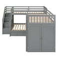 thumbnail image 6 of Harper & Bright Designs Twin-Twin Over Full L-Shaped Bunk Bed with Wardrobe Space, Solid Wood Staircase Bunk Bed with Portable Desk, Gray, 6 of 17