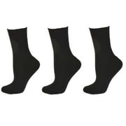 Sierra Socks Women's Wide Calf Diabetic Cotton Ankle Socks, Seamless Toe, Black, 3 Pair Pack
