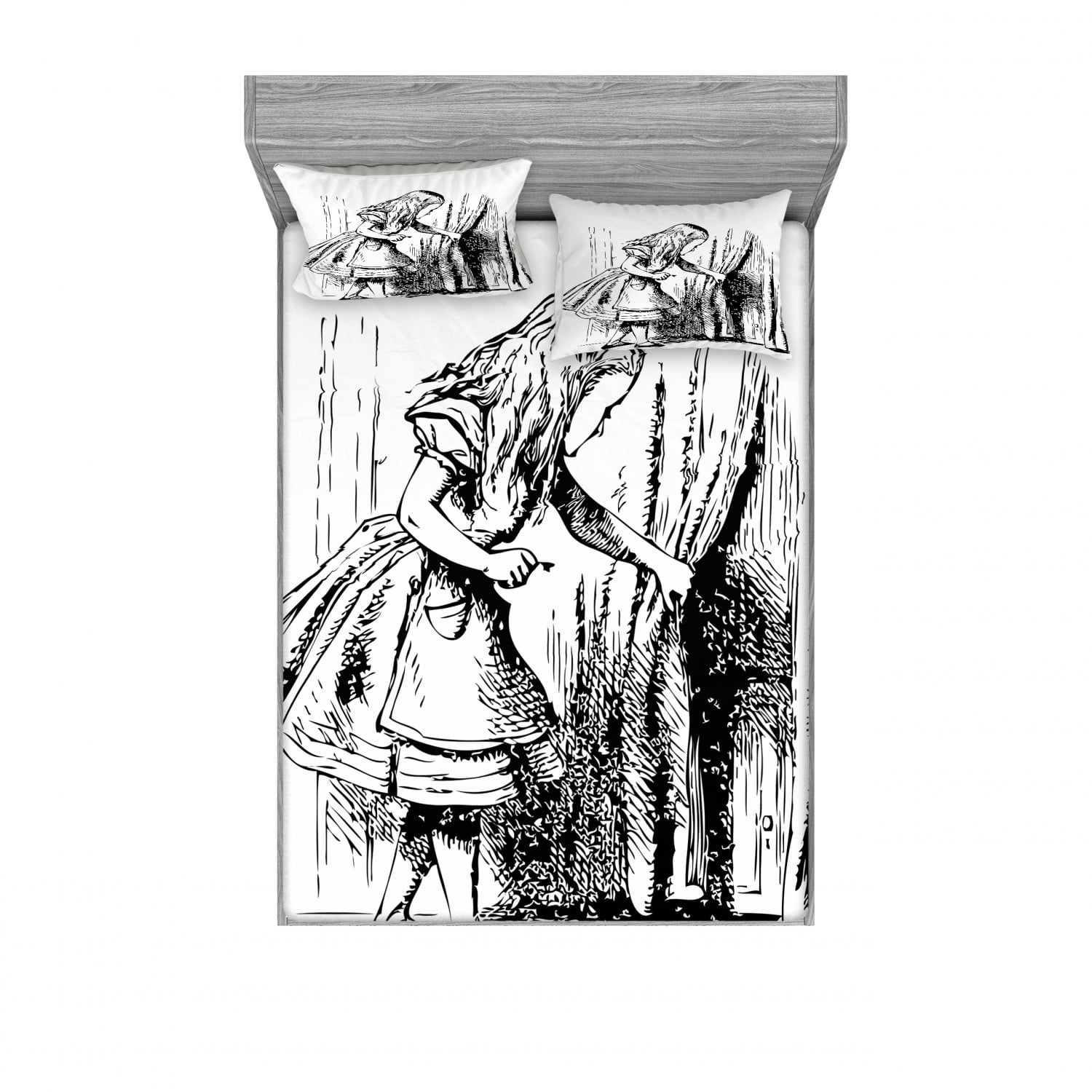 Alice in Wonderland Bedding Set with Sheet & Covers, Black and White