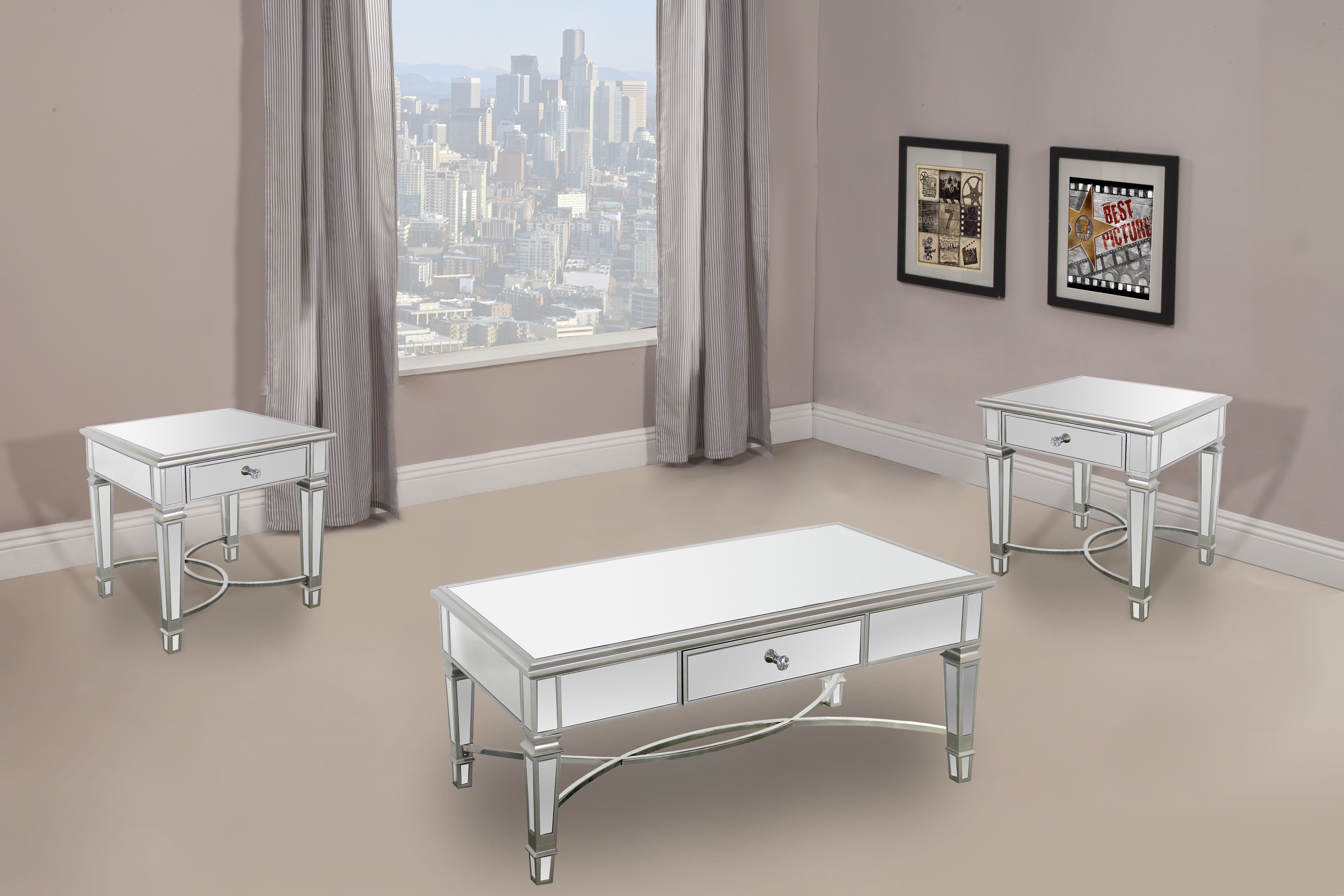 Mirrored Coffee Table set with Drawer (Coffee &amp; 2 End table) - Walmart