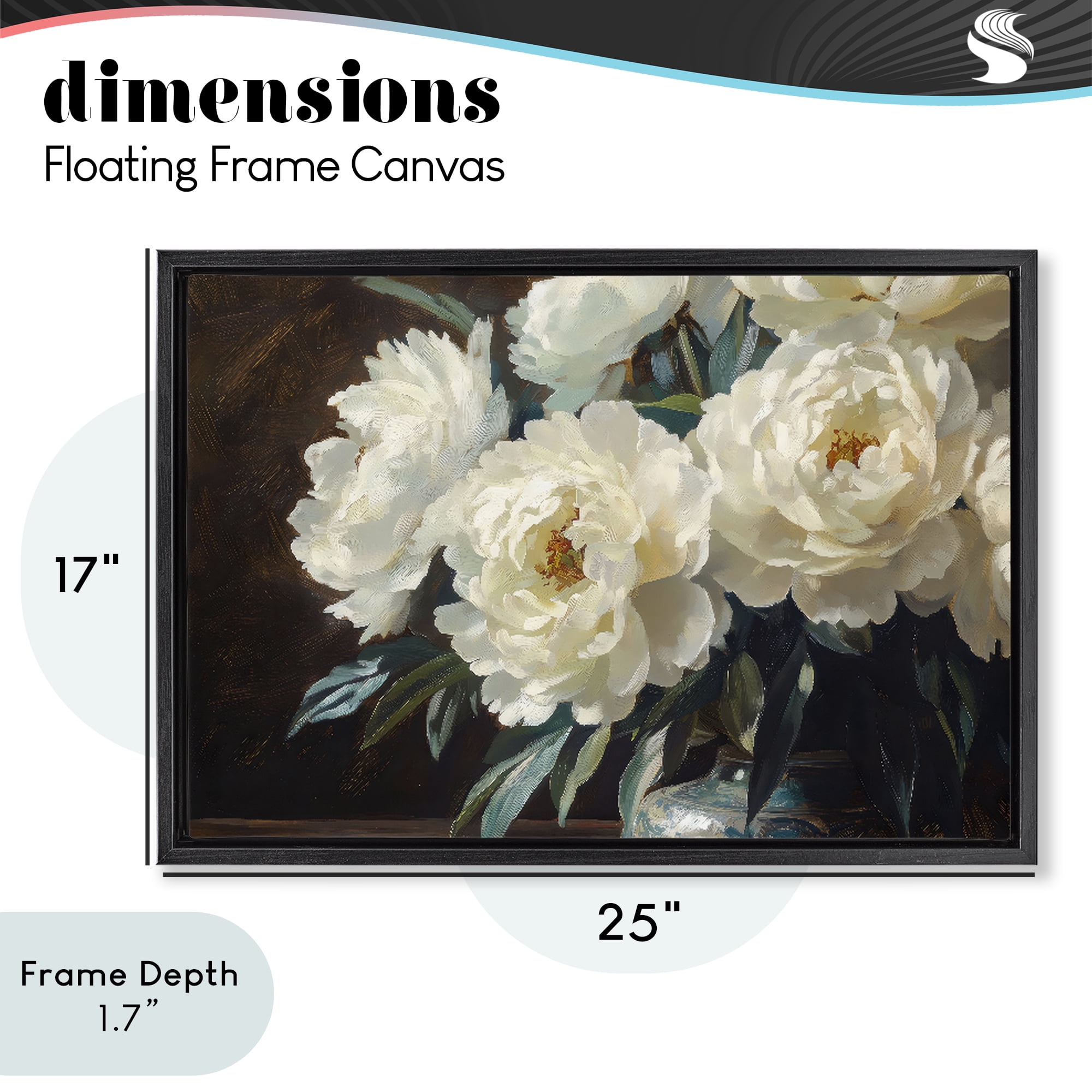Stupell Industries Large Moody White Floral Black Framed Floater Canvas Wall Art, design by Petal Prints Design