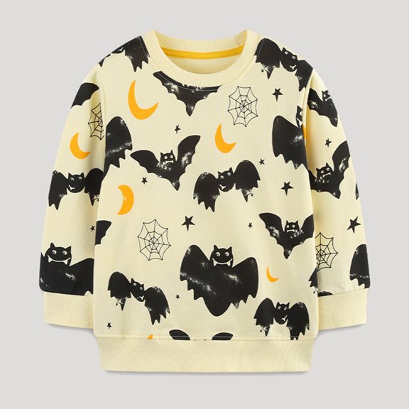 Boys Sweatshirts Kids Halloween Cartoon Crew Neck Hoodless Sweatshirt Long Sleeve Pullover Beige 2-3 Years