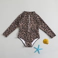 thumbnail image 5 of HAJWOH Girls One Piece Swimsuit for Kids Summer Leopard Print Rash Guard Bathing Suit Toddler Girl Long Sleeve Half Zip Up Swimwear, 5 of 6