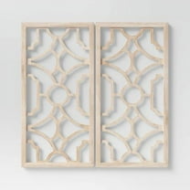 Set of 2 Wood Lattice Wall Hanging Brown - Elegant Decorative Panels, Modern Geometric Design