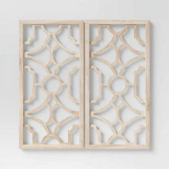 Set of 2 Wood Lattice Wall Hanging Brown - Elegant Decorative Panels, Modern Geometric Design