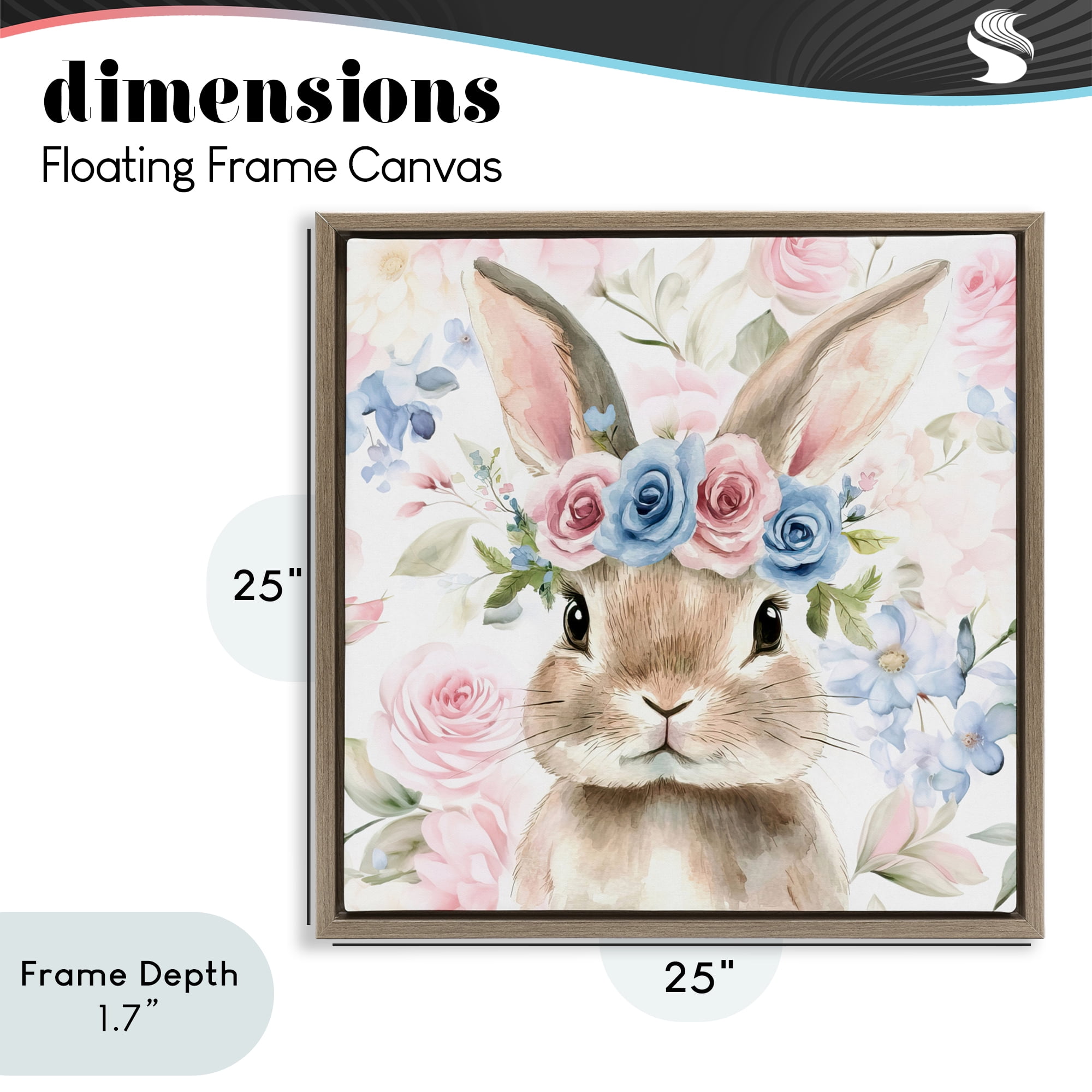 Stupell Industries Flower Power Bunny Brown Framed Floater Canvas Wall Art, design by Tina LeCour