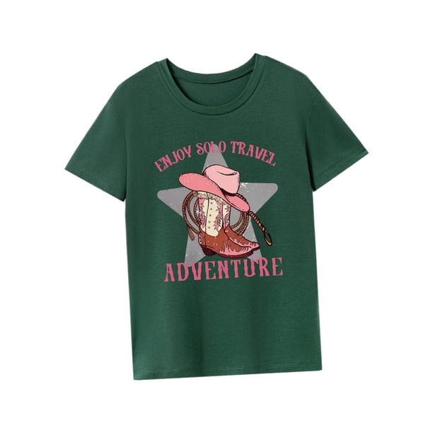 Camiseta básica para mujer, cómoda camiseta con cuello redondo para ir de compras, trabajo, camping L