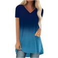 thumbnail image 2 of SHOPESSA Womens Tops Fashion Gradient Printed Blouse V-neck Short Sleeve Tunic Tops Casual Summer Long Shirts for Women to Wear with Leggings, 2 of 5