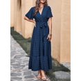 thumbnail image 4 of Robes Maxi Boho à Pois Suisses pour Femmes Col en V Manches Courtes Volantées Taille Nouée Robe Longue Fluide à Volants, 4 of 5