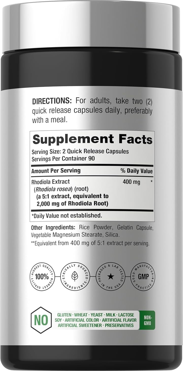 Rhodiola Rosea Supplement | 2000mg | 180 Capsules | by Horbaach