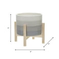 thumbnail image 3 of Ceramic Planter with Stand - Ceramic Pot with Pine Wood Base - Modern Decorative Plant Holder for Home & Garden; 8x8x9 inch, Ivory & Tan, 3 of 11
