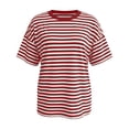 thumbnail image 5 of EliteGoogv Women's Striped Print T Shirts Crew Neck Short Sleeve Tops Casual Breton Striped Tees for Daily Streetwear,Red,M, 5 of 5